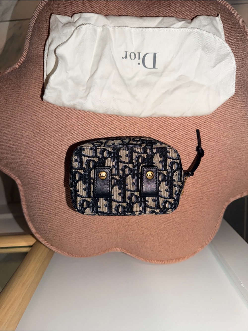 Dior Blue and Beige Monogram Zip Pouch - Picture 3 of 7